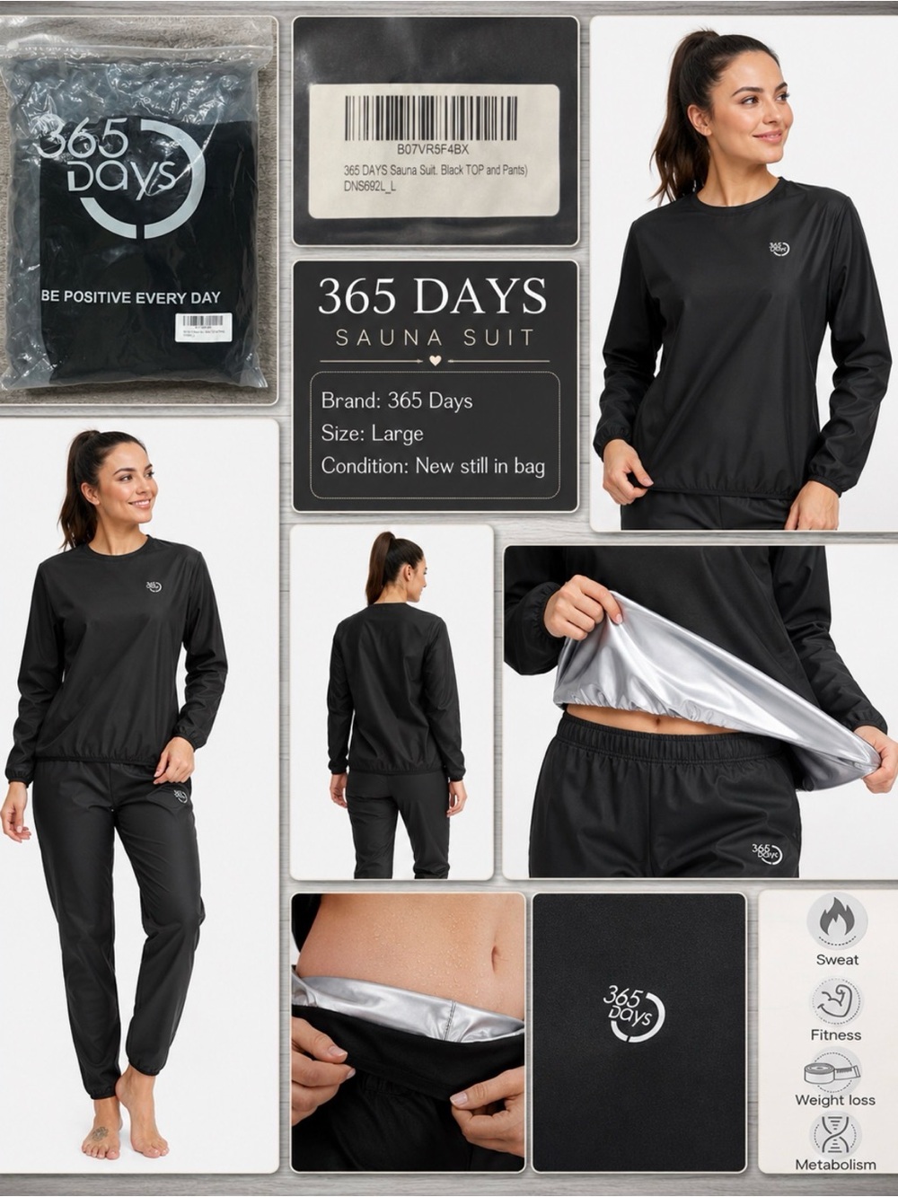 Women’s Black Sweat Suit / Sauna Suit Set | Size: Large – New in Bag - Picture 2 of 11